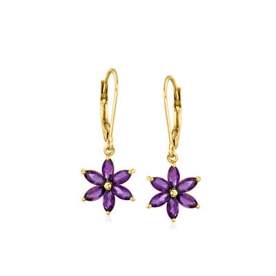 1.60 ct. t.w. Amethyst Flower Drop Earrings in 18kt Gold Over Sterling 1.60 ct. t.w. Amethyst Flower Drop Earrings in 18kt Gold Over Sterling