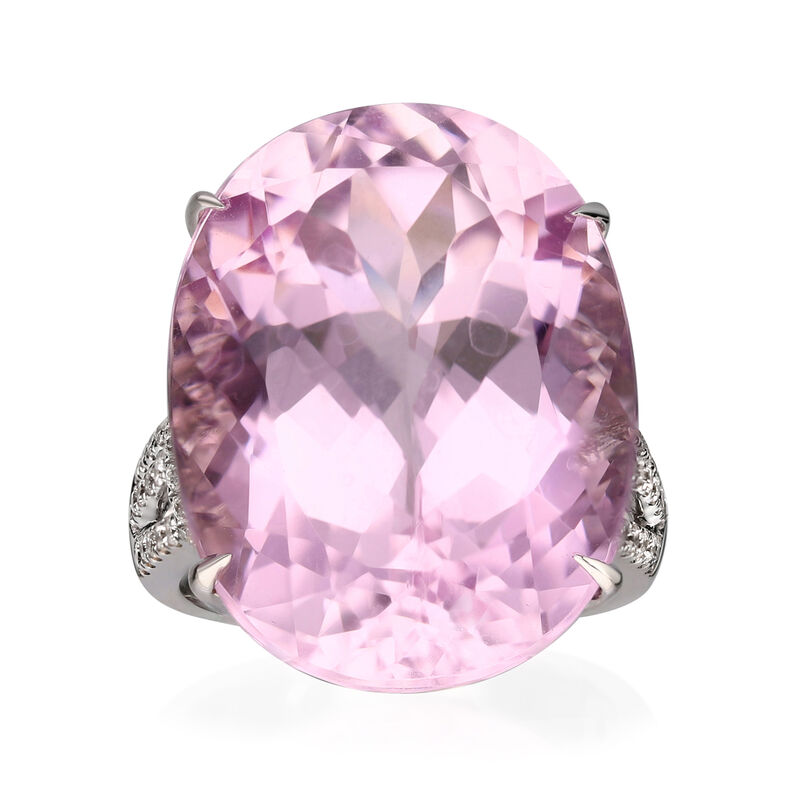 35.00 Carat Pink Kunzite Ring with .38 ct. t.w. Diamonds in 14kt White Gold image number 0