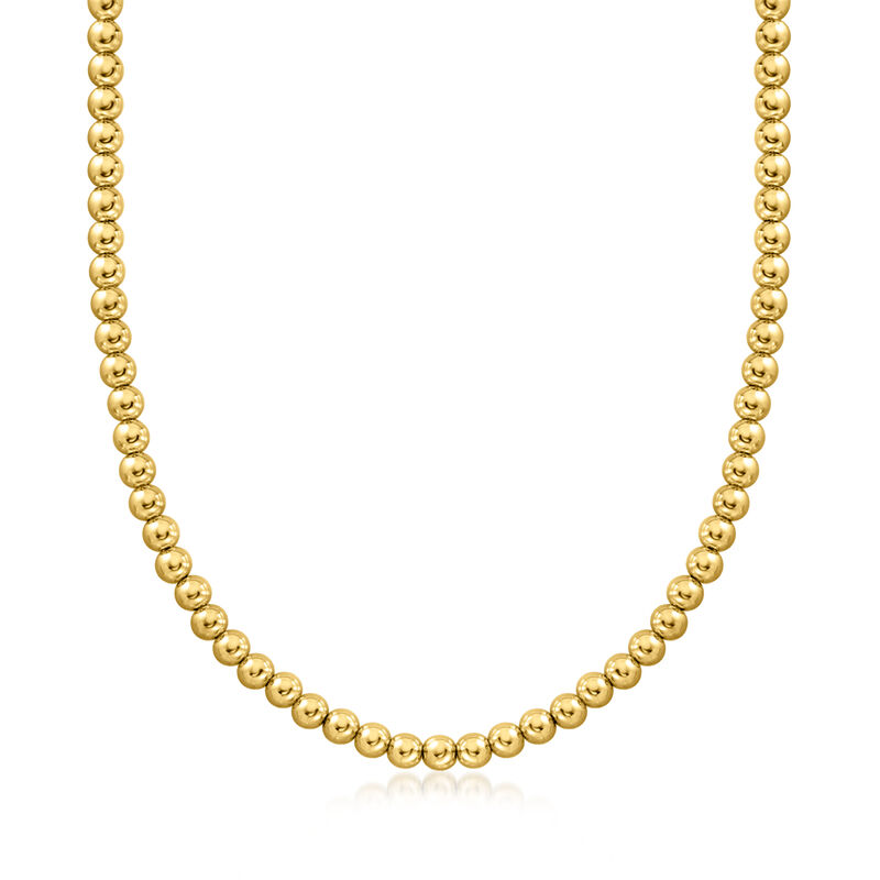Italian 6mm 14kt Yellow Gold Bead Necklace. 18&quot; image number 1