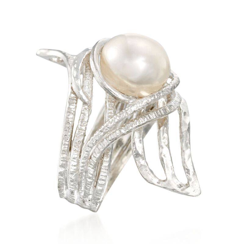 10mm Cultured Pearl Swirl Bypass Ring. Size 7 image number 2