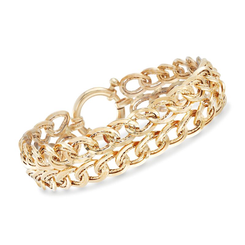 14kt Yellow Gold Two-Row Oval Curb-Link Bracelet. 7.5&quot; image number 0