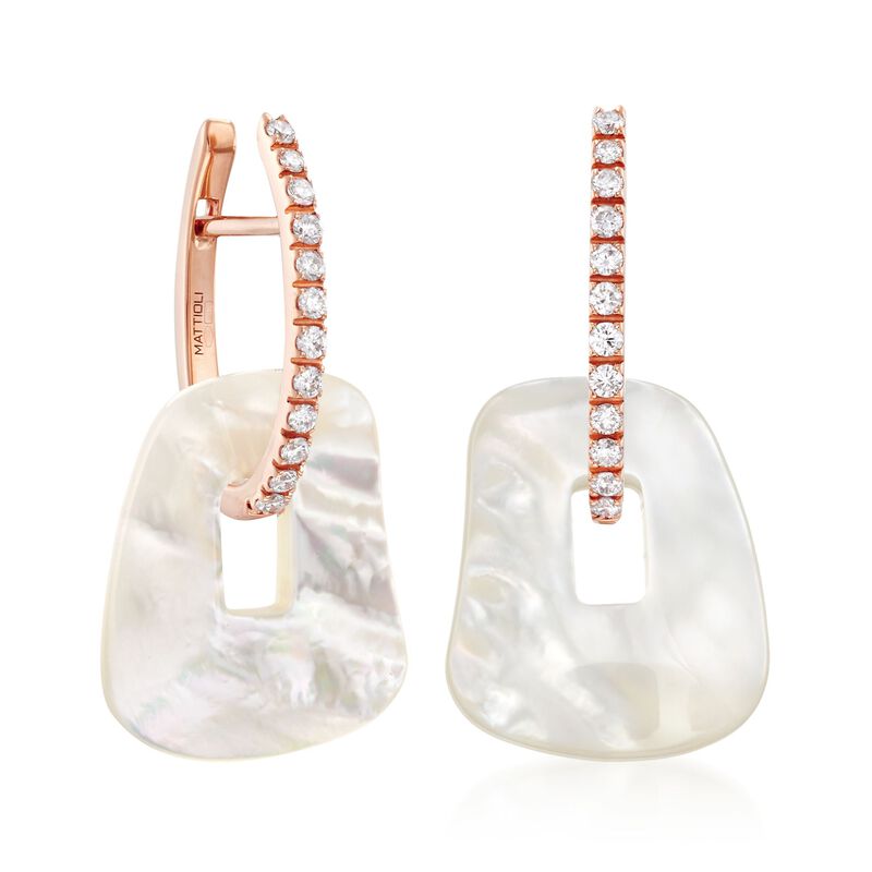 Mattioli &quot;Puzzle&quot; .34 ct. t.w. Cognac Diamond Earrings in 18kt Rose Gold with Three Interchangeable Drops: Black Onyx and Multicolored Mother-Of-Pearl image number 3