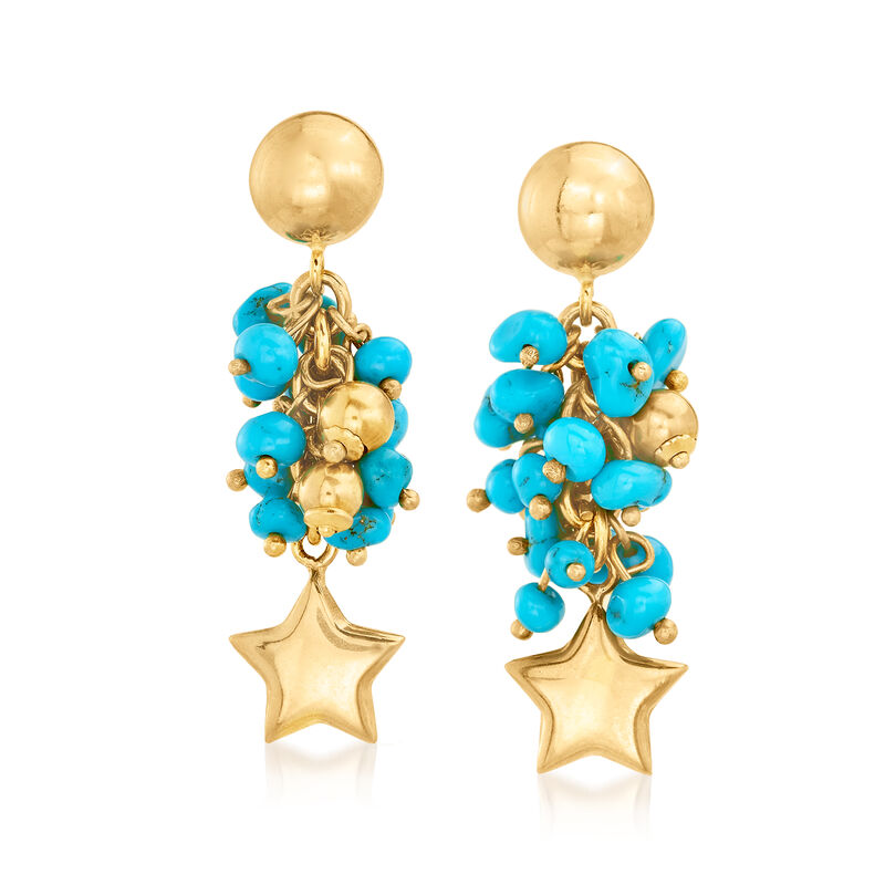 C. 1990 Vintage Howlite Beaded Star Drop Earrings in 18kt Yellow Gold image number 0