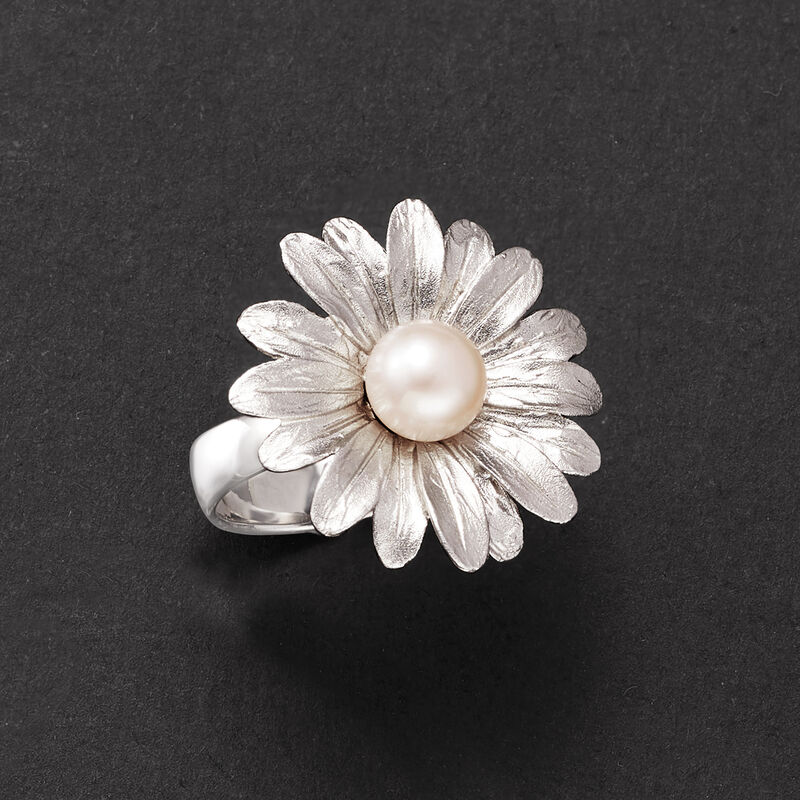 Italian 7.5-8mm Cultured Pearl Sunflower Ring in Sterling Silver image number 4