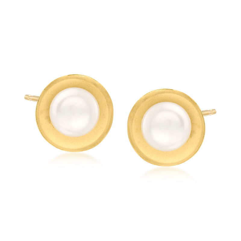 6-6.5mm Bezel-Set Cultured Pearl Earrings in 14kt Yellow Gold image number 0