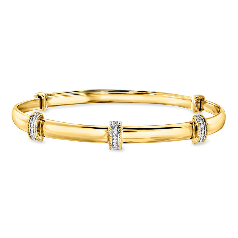 Diamond Station Bangle Bracelet in 18kt Gold Over Sterling image number 0