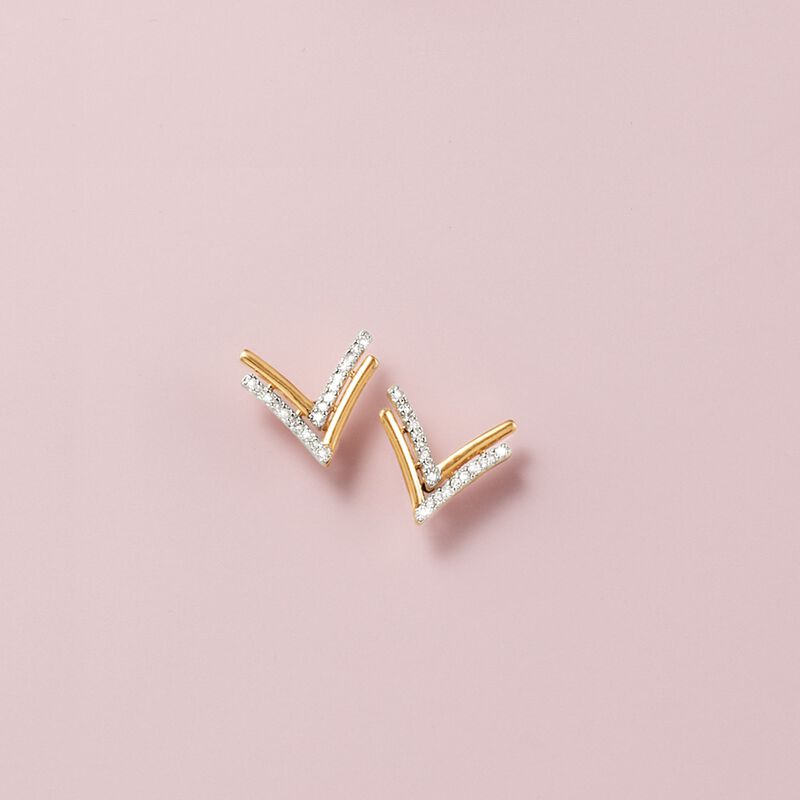 .10 ct. t.w. Diamond Chevron Stud Earrings in 14kt Yellow Gold image number 2