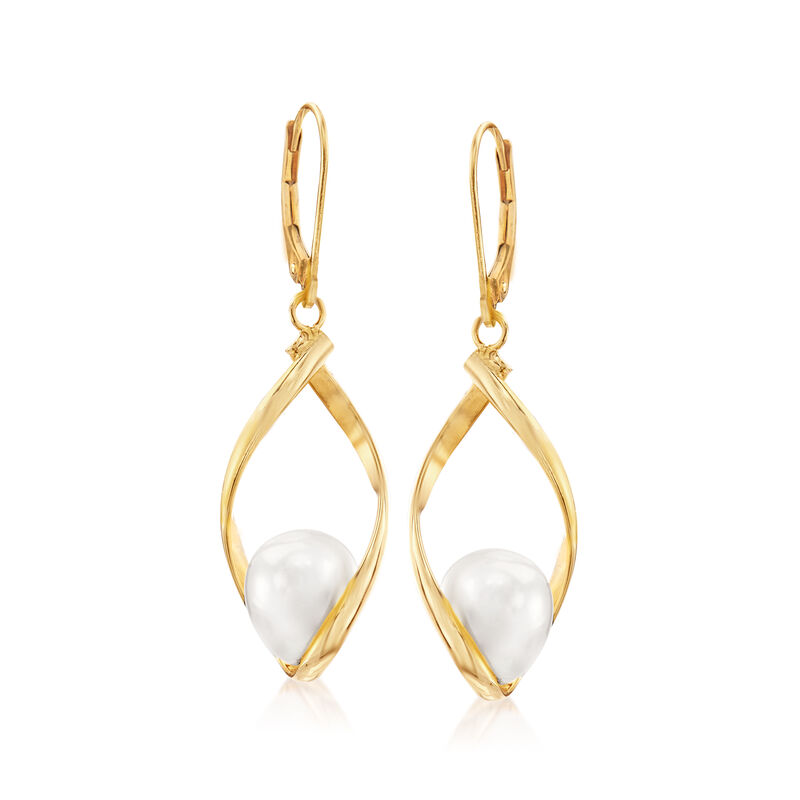 8.5-9mm Cultured Pearl Twisted Drop Earrings in 14kt Yellow Gold image number 0