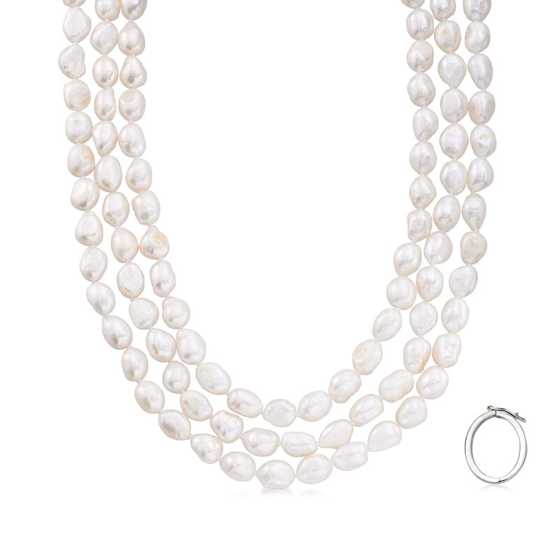 10-11mm Cultured Baroque Pearl Long Endless Necklace with Sterling Silver Shortener. 64&quot; image number 0