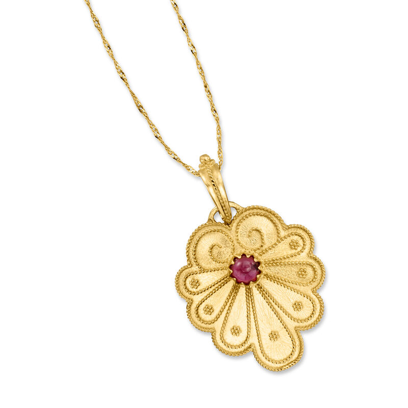 Italian .40 Carat Garnet Etruscan-Style Pendant in 14kt Yellow Gold image number 2