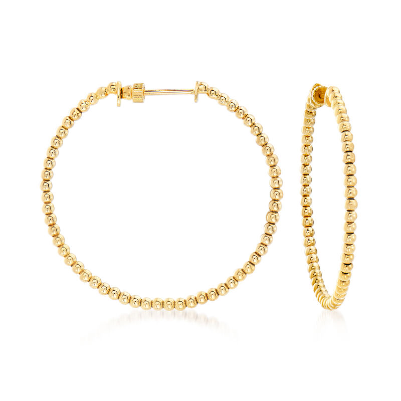 Gabriel Designs 14kt Yellow Gold Beaded Hoop Earrings. 1 3/8" image number 0
