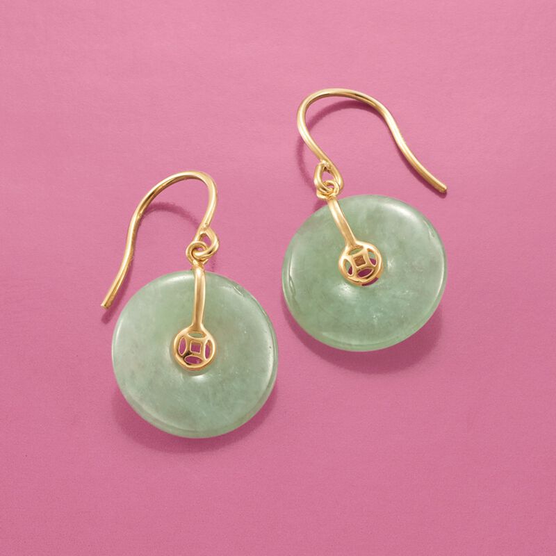15mm Jade Drop Earrings in 18kt Gold Over Sterling image number 2