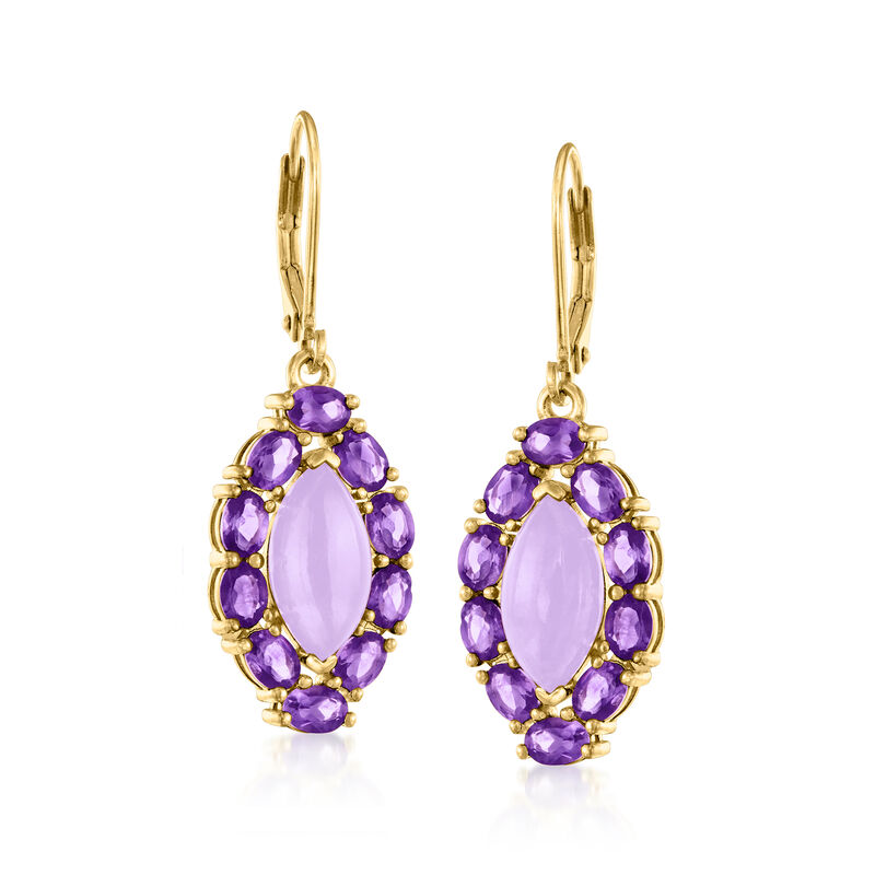 Lavender Jade and 2.80 ct. t.w. Amethyst Drop Earrings in 18kt Gold Over Sterling image number 0