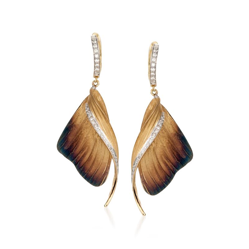 Simon G. .37 ct. t.w. Diamond Butterfly Drop Earrings in 18kt Yellow Gold image number 0