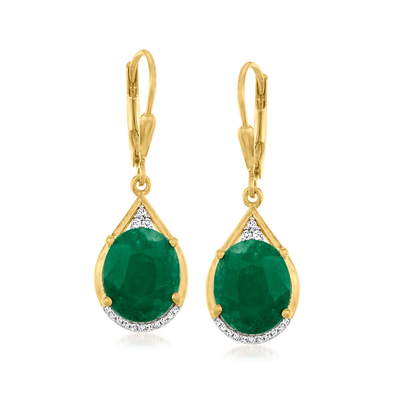 7.25 ct. t.w. Emerald and Diamond-Accented  Drop Earrings in 18kt Gold Over Sterling image number 0