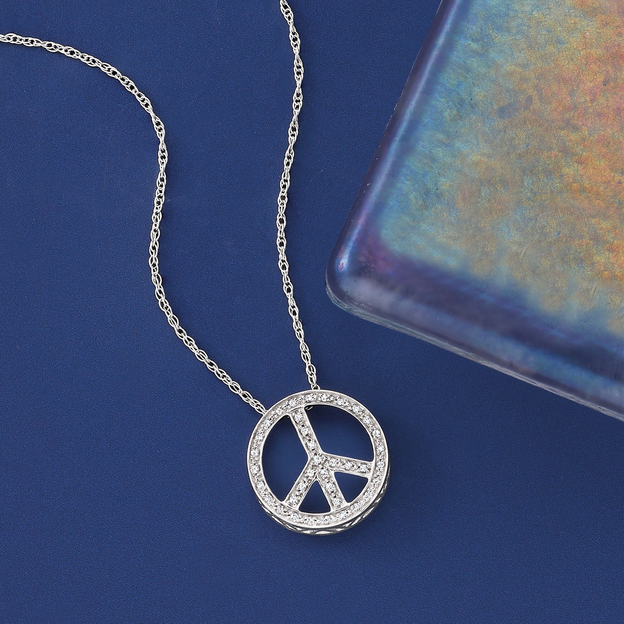 10 ct. t.w. Diamond Peace Sign Pendant Necklace in Sterling Silver