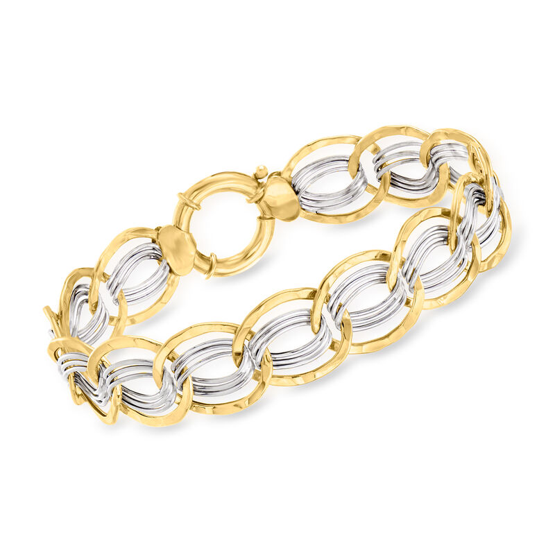 14kt Two-Tone Gold Interlocking-Oval Link Bracelet image number 0