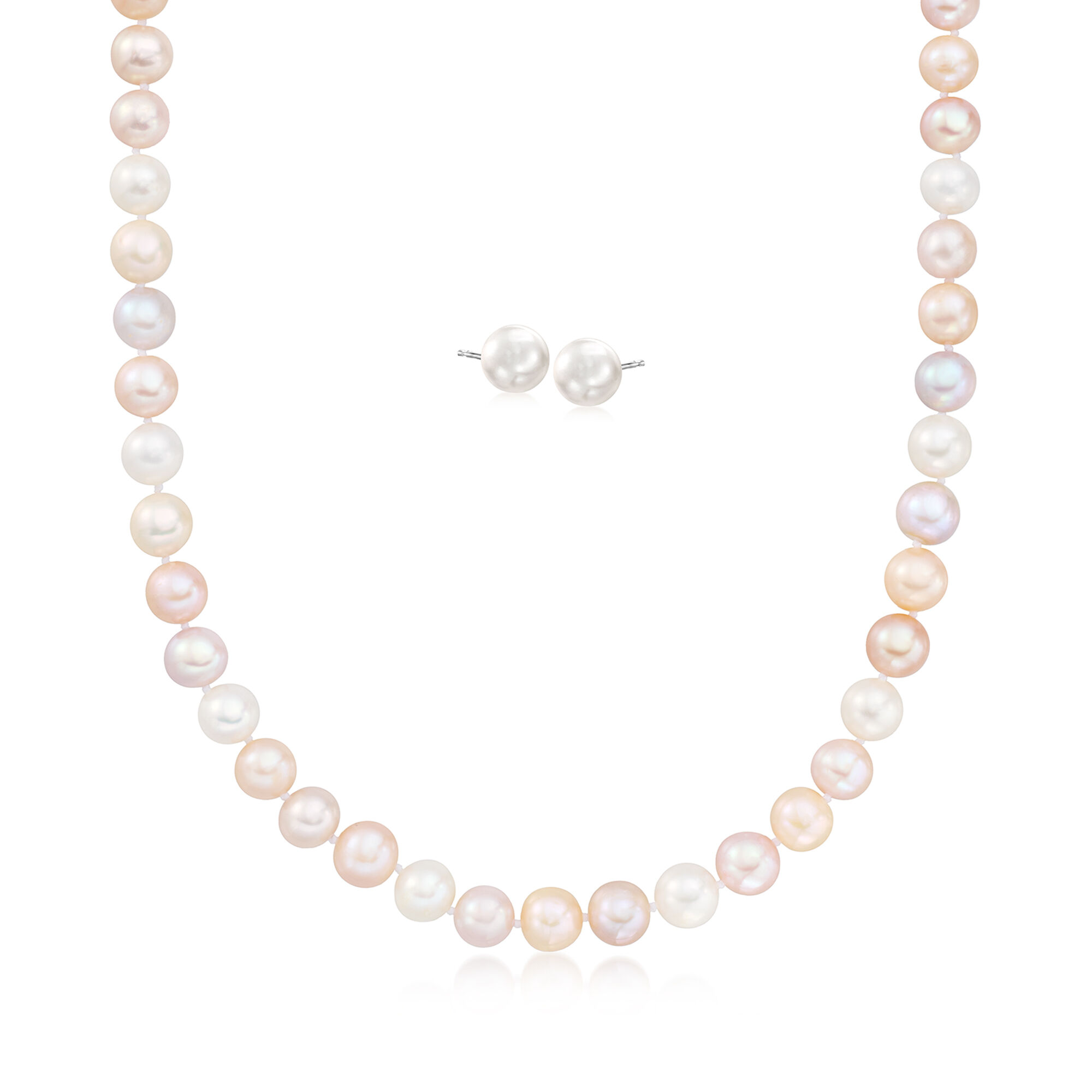 9-9.5mm Multicolored Cultured Pearl Jewelry Set: Necklace and Stud