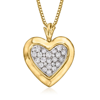 C. 1980 Vintage 1.65 ct. t.w. Diamond Heart Pendant Necklace in 14kt Yellow Gold with 18kt White Gold