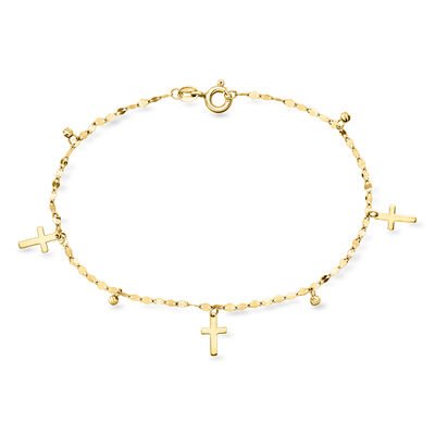 Italian 10kt Yellow Gold Cross and Bead Station Bracelet