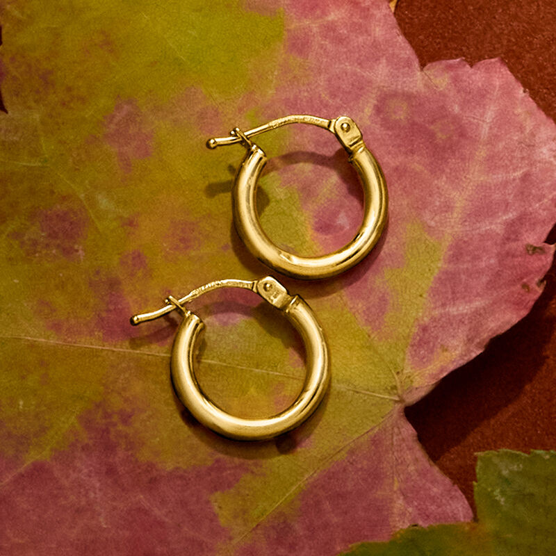 Italian 2mm 18kt Yellow Gold Huggie Hoop Earrings. 1/2&quot; image number 2