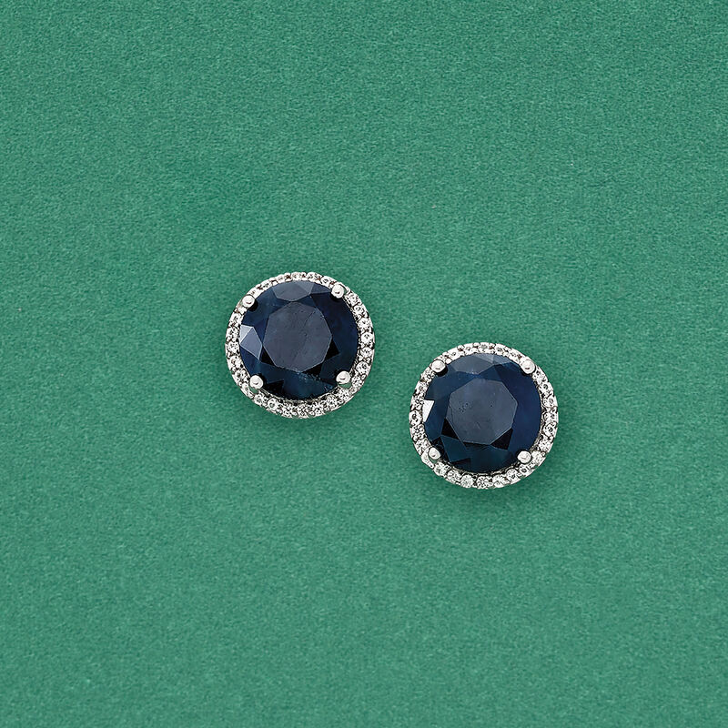 6.50 ct. t.w. Sapphire and .20 ct. t.w. White Topaz Stud Earrings in Sterling Silver   image number 2