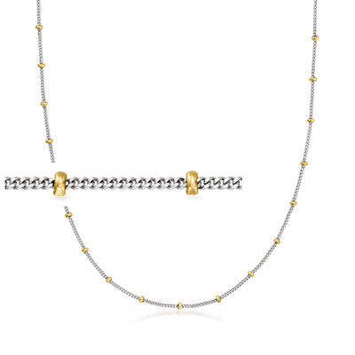C. 1990 Vintage 14kt Two-Tone Gold Bead Station Necklace