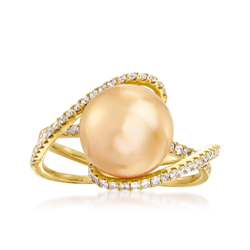 10-11mm Cultured Golden South Sea Pearl and .42 ct. t.w. Diamond Ring in 18kt Yellow Gold image number 0