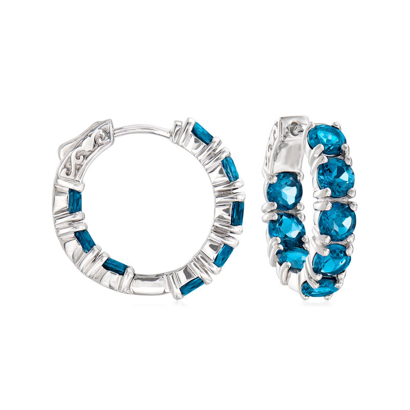 9.50 ct. t.w. London Blue Topaz Inside-Outside Hoop Earrings in Sterling Silver. 3/4&quot; image number 0