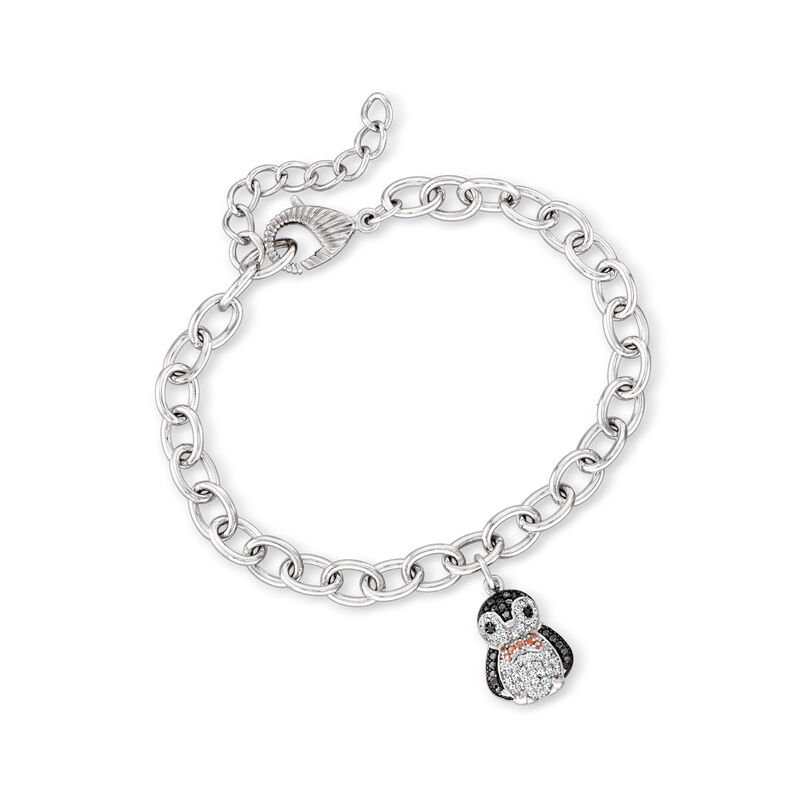 .64 ct. t.w. Multicolored CZ Penguin Charm Bracelet in Sterling Silver image number 0