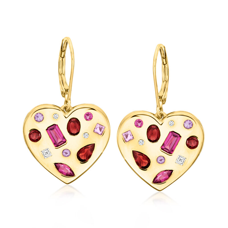 2.78 ct. t.w. Multi-Gemstone Heart Drop Earrings in 18kt Gold Over Sterling image number 0
