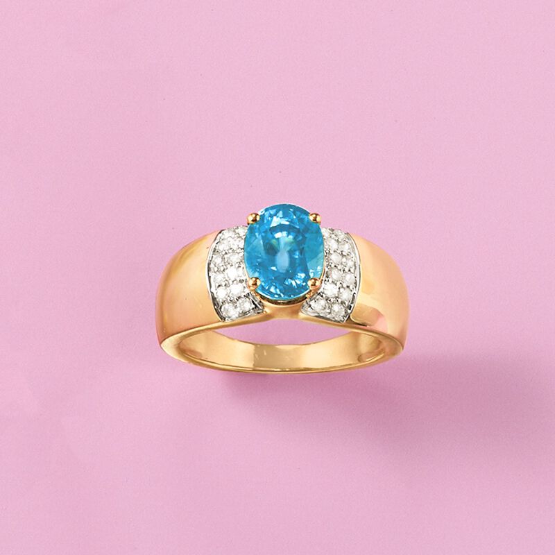 3.40 Carat Blue Zircon and .24 ct. t.w. Diamond Ring in 14kt Yellow Gold image number 3