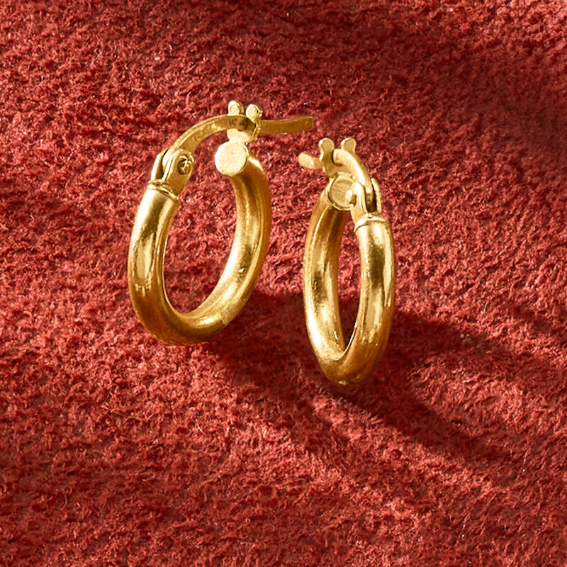Italian 2mm 14kt Yellow Gold Small Hoop Earrings. 1/2" image number 2