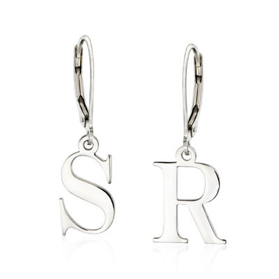 Sterling Silver Block Initial Drop Earrings