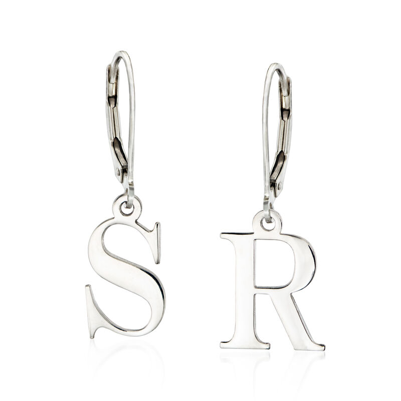 Sterling Silver Block Initial Drop Earrings  image number 0