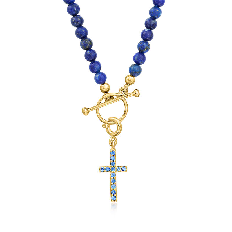 .10 ct. t.w. Sapphire Cross Charm in 18kt Gold Over Sterling  image number 2
