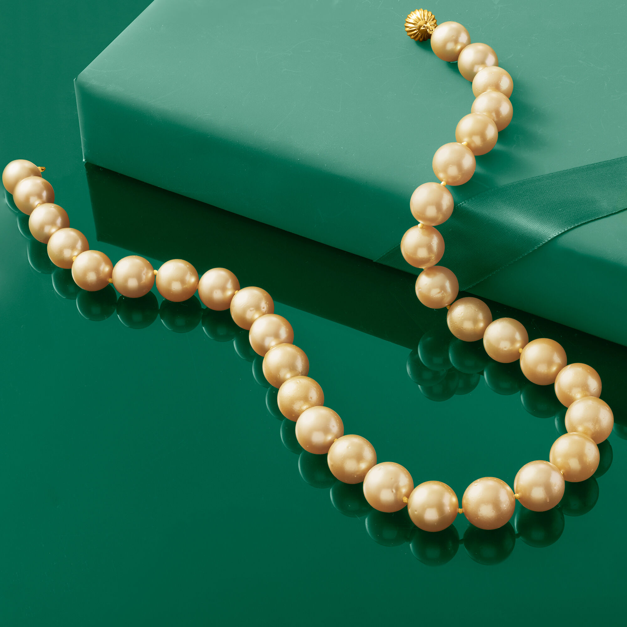 10-14mm Golden Cultured South Sea Pearl Necklace with 14kt Yellow Gold.  20