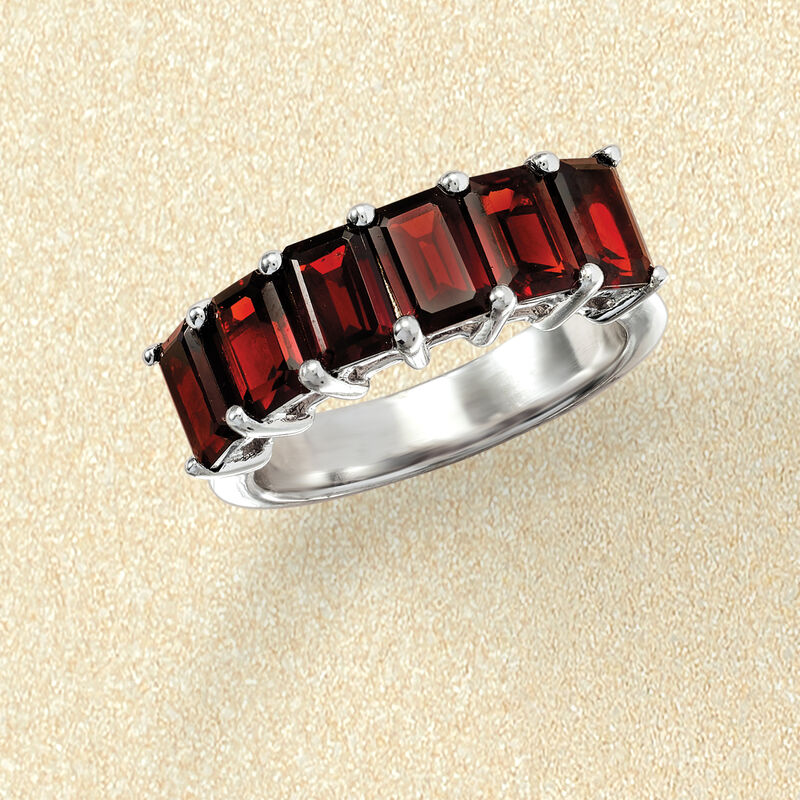 4.50 ct. t.w. Emerald-Cut Garnet Ring in Sterling Silver image number 3