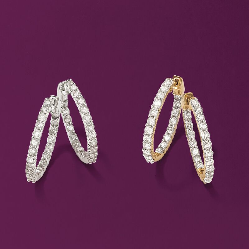 2.00 ct. t.w. Diamond Inside-Outside Hoop Earrings in 14kt Yellow Gold. 1&quot; image number 2