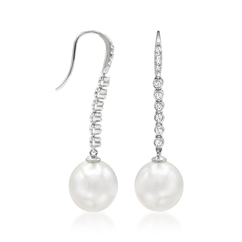 12-13mm Cultured South Sea Pearl and .35 ct. t.w. Diamond Linear Drop Earrings in 18kt White Gold image number 1