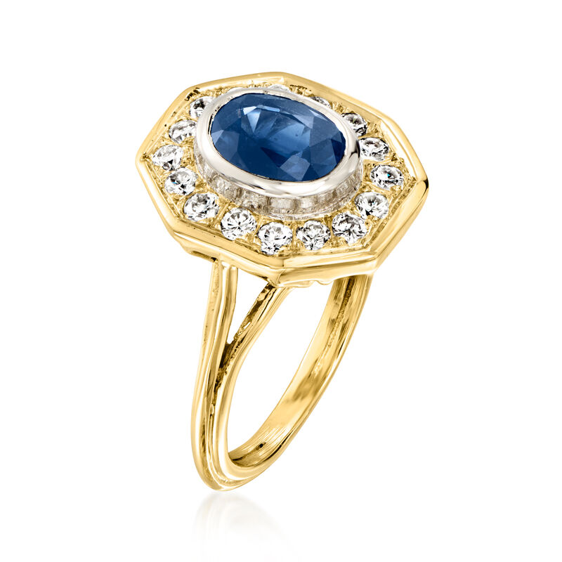 C. 1980 Vintage 2.00 Carat Sapphire and .55 ct. t.w. Diamond Ring in 14kt Yellow Gold. Size 6.25 image number 2