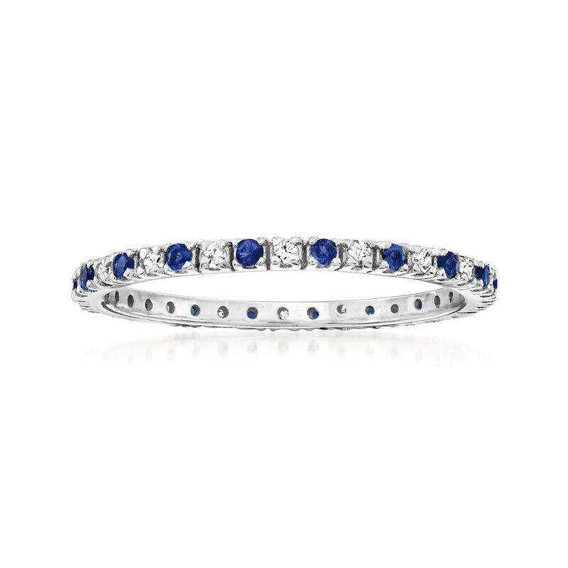 .18 ct. t.w. Sapphire and .13 ct. t.w. Diamond Eternity Band in 14kt White Gold image number 0