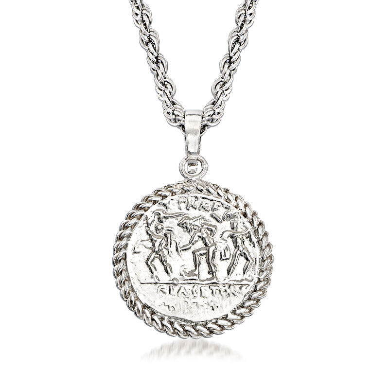 Sterling Silver Replica Roman Coin Pendant Necklace image number 2