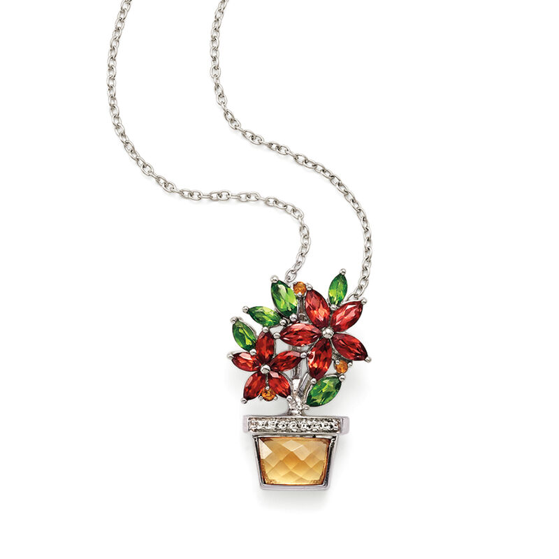 3.65 ct. t.w. Multi-Gemstone Flowers in Pot Pendant Necklace in Sterling Silver image number 2
