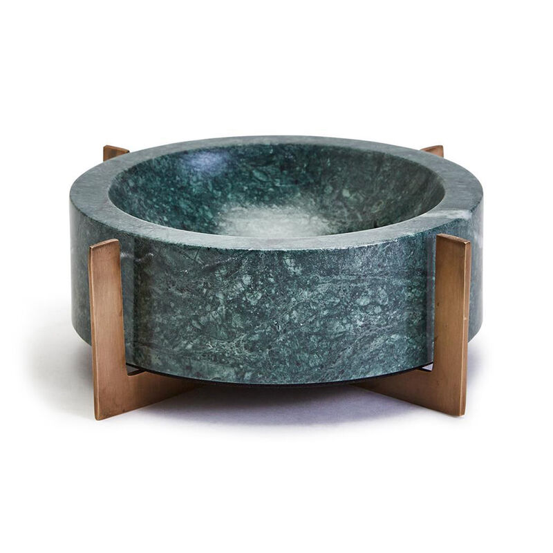 Green Marble Round Bowl with Goldtone Brass Stand image number 0
