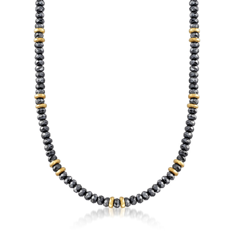 Italian Hematite Beaded Necklace in 18kt Yellow Gold Over Sterling Silver image number 0