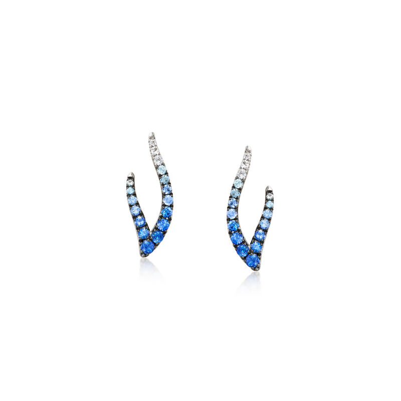 Le Vian 1.10 ct. t.w. Denim Ombre and White Sapphire Wave Earrings in 14kt Vanilla Gold image number 0