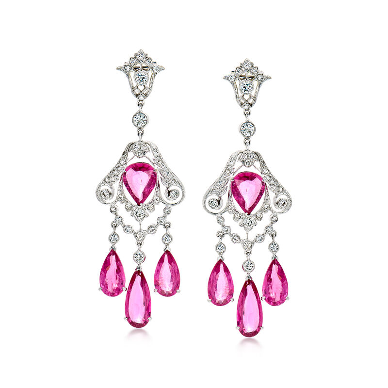 C. 2000 Vintage 4.60 ct. t.w. Pink Tourmaline and 1.35 ct. t.w. Diamond Chandelier Earrings in 18kt White Gold  image number 0