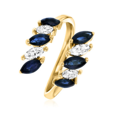 1.60 ct. t.w. Sapphire and .51 ct. t.w. Diamond Bypass Ring in 14kt Yellow Gold