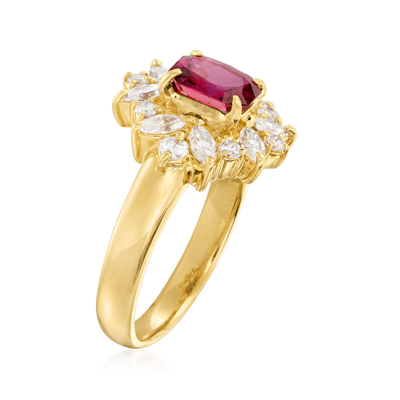 C. 2000 Vintage 1.21 Carat Ruby and .77 ct. t.w. Diamond Ring in 18kt Yellow Gold image number 2